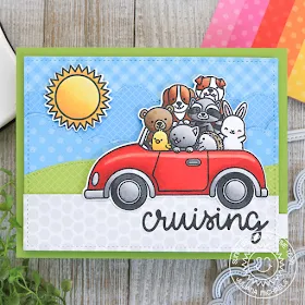 Sunny Studio Stamps: Cruising Critters Comic Strip Speech Bubble Dies Fluffy Clouds Border Dies Hello Card by Juliana Michaels