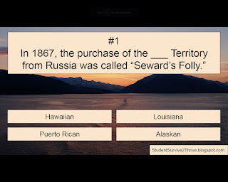 In 1867, the purchase of the ___ Territory from Russia was called “Seward’s Folly.” Answer choices include: Hawaiian, Louisiana, Puerto Rican, Alaskan