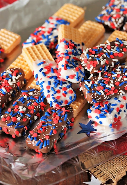 th of July process to brand for your celebration festivities Red White & Blue Chocolate-Dipped Sugar Wafers