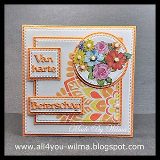 Van harte beterschap, Get well soon, Bloemen, Flowers, Stencil, Inkt, Ink, Oranje, Orange, Geel, Yellow, Parels, Pearls, Crealies, All4You, ALL4YOU