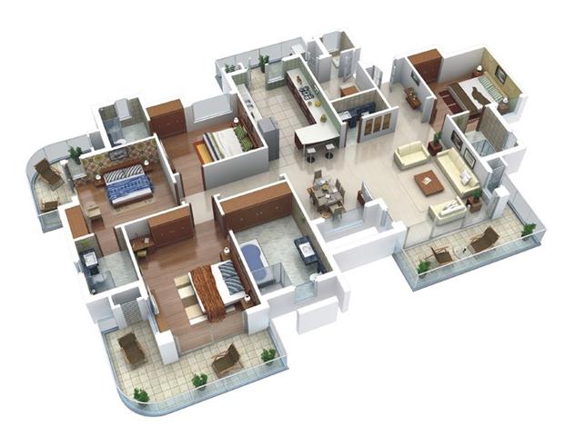 Denah Rumah Minimalis 3 kamar tidur 3D