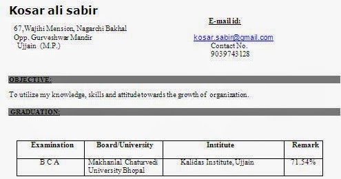 Fresher Student Resume Format Pdf