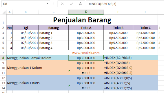 Contoh Penggunaan Fungsi Index Menggunakan Bentuk Array