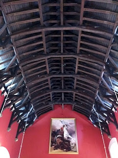 Bowed wooden beams forming the roof of the Great Hall, Edinburgh Castle, Edinburgh, Scotland