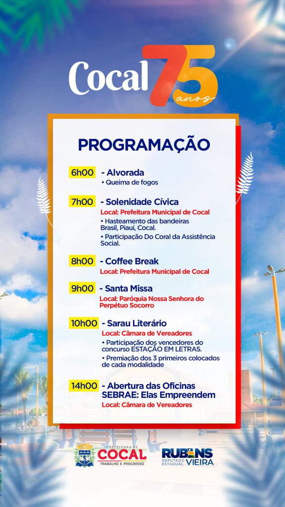 Cocal comemora 75 anos com programação festiva e sorteio de prêmios nesta terça (22)