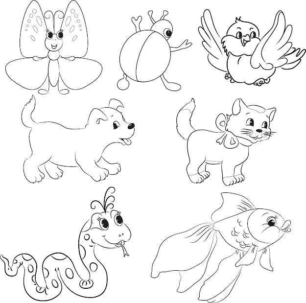 Vector Set Of Outlined Cartoon Animals Coloring Book  Lilt Kids Coloring  Books