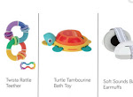 Free Nuby Twista Rattle Teether, Turtle Tambourine Bath Toy or Soft Sounds Baby Earmuffs