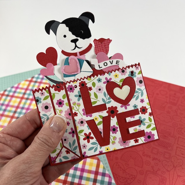 Valentine's Day 3D Puppy Dog Card with Hearts & Flowers