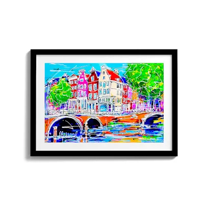 Canal of Amsterdam Print of Art Incography in frame