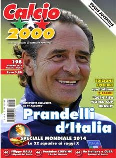 Calcio2000 198 - Giugno 2014 | TRUE PDF | Mensile | Sport | Calcio | Schemi
Calcio 2000 è una rivista sportiva italiana, fondata nell'agosto del 1997. Si occupa di calcio, ovvero del Campionato italiano (in particolare della Serie A), e di tutto il calcio internazionale, sia livello di club che di rappresentative nazionali.
Artefice del successo della rivista, che fu in poco tempo palpabile, Marino Bartoletti, responsabile anche della rinascita del Guerin Sportivo una decina d'anni prima.
A partire dal secondo numero, per incentivare all'acquisto allegò alla rivista un album con le figurine che rappresentò un traino fondamentale per il successo di Calcio 2000.
Bartoletti firmò anche una rubrica della posta seguitissima e ricca di spunti, e grazie alla collaborazione di Carlo F. Chiesa rese Calcio 2000 un vero e proprio archivio del calcio mondiale, con informazioni, speciali, reportage e statistiche curatissimi relativi alla storia di mondiali, europei, pallone d'oro, campionato, tornei, classifiche e premi individuali di ogni genere.