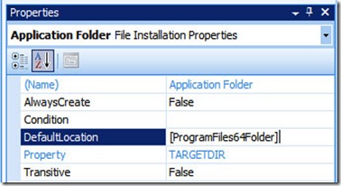 x64 setup project application folder DefaultLocation
