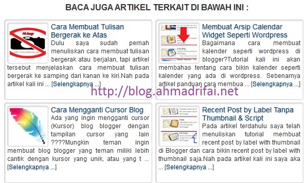 Cara membuat relared post di blogger (related Posts with thumbnails and summary) atau artikel terkait dengan gambar serta cuplikan untuk blogspot