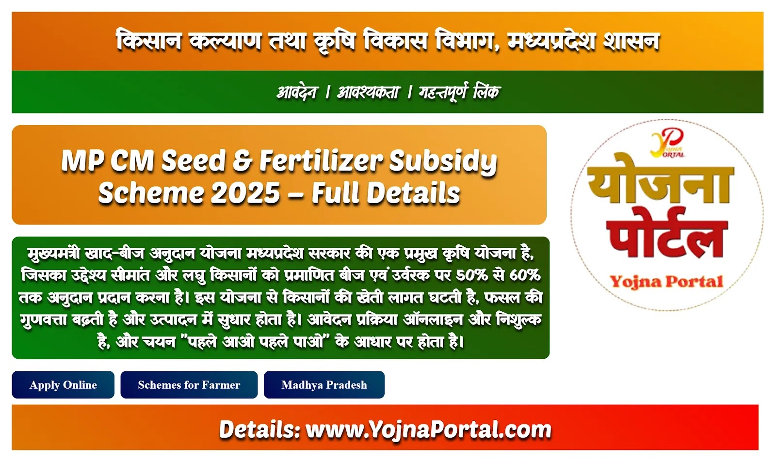 MP CM Seed & Fertilizer Subsidy Scheme 2025 – Full Details | www.YojnaPortal.com