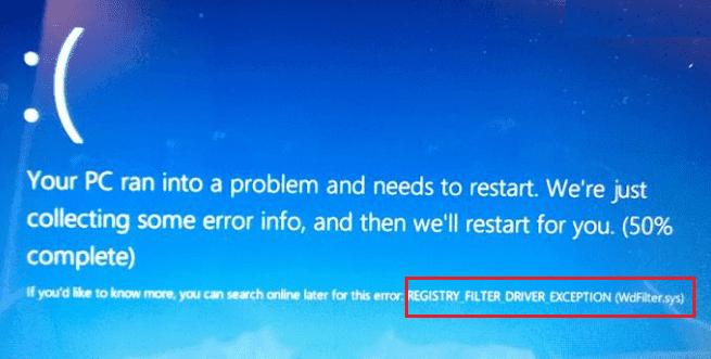 Windows 10'da REGISTRY FILTER DRIVER EXCEPTION (WdFilter.sys) Mavi Ekran Hatası ve Çözümü