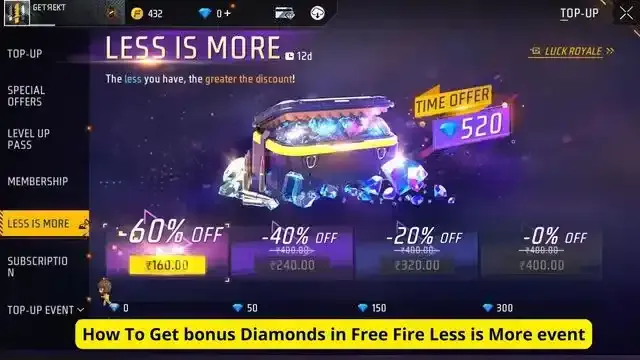 How To Get bonus Diamonds in Free Fire Less is More event