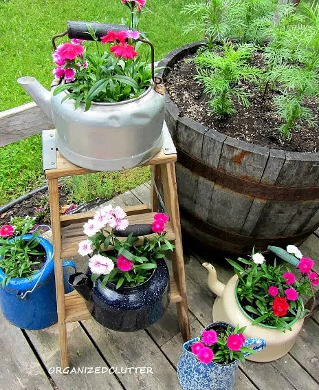 Add A Ladder To Your Flower Garden #junkgarden #gardenjunk #gardenladder #containergarden #rusticgarden