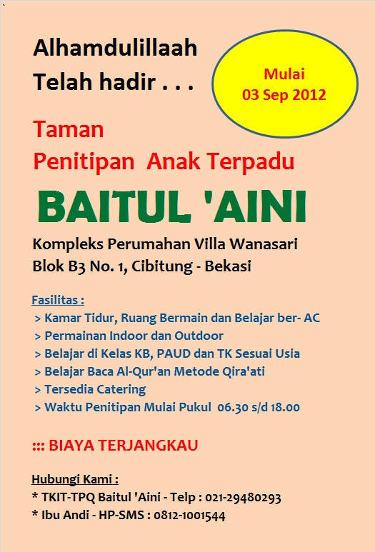 TKIT-TPQ BAITUL 'AINI: Brosur, Spanduk & Banner Taman 