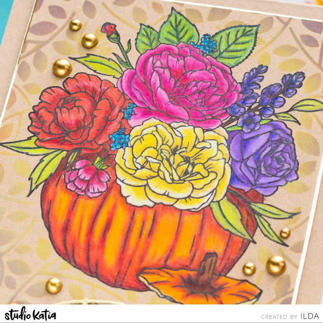 Thankful for You, Floral Arrangement Card, Studio Katia, STAMPtember, Grateful Florals,Simon Says Stamp,Card Making, Stamping, Die Cutting, handmade card, ilovedoingallthingscrafty, Stamps, how to,Prismacolor pencils,