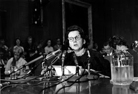 Rachel Carson testifying before the Senate Government Operations subcommittee studying pesticide spraying on June  4th, 1963.