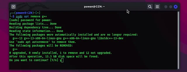 How to uninstall g++ in Kali Linux
