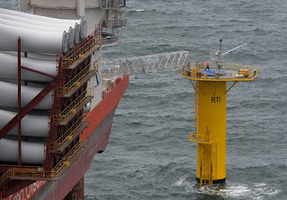 Specialized ships, none of which are currently built in the United States, are necessary to build offshore wild farms. (Credit: David Hecker/Getty Images) Click to Enlarge.