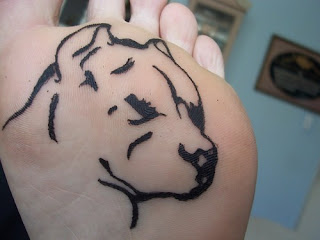 Black Outline of Bull Dog Tattoo on Sole