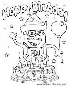 Big party cake with candles happy birthday minion coloring pages for girls celebration activities