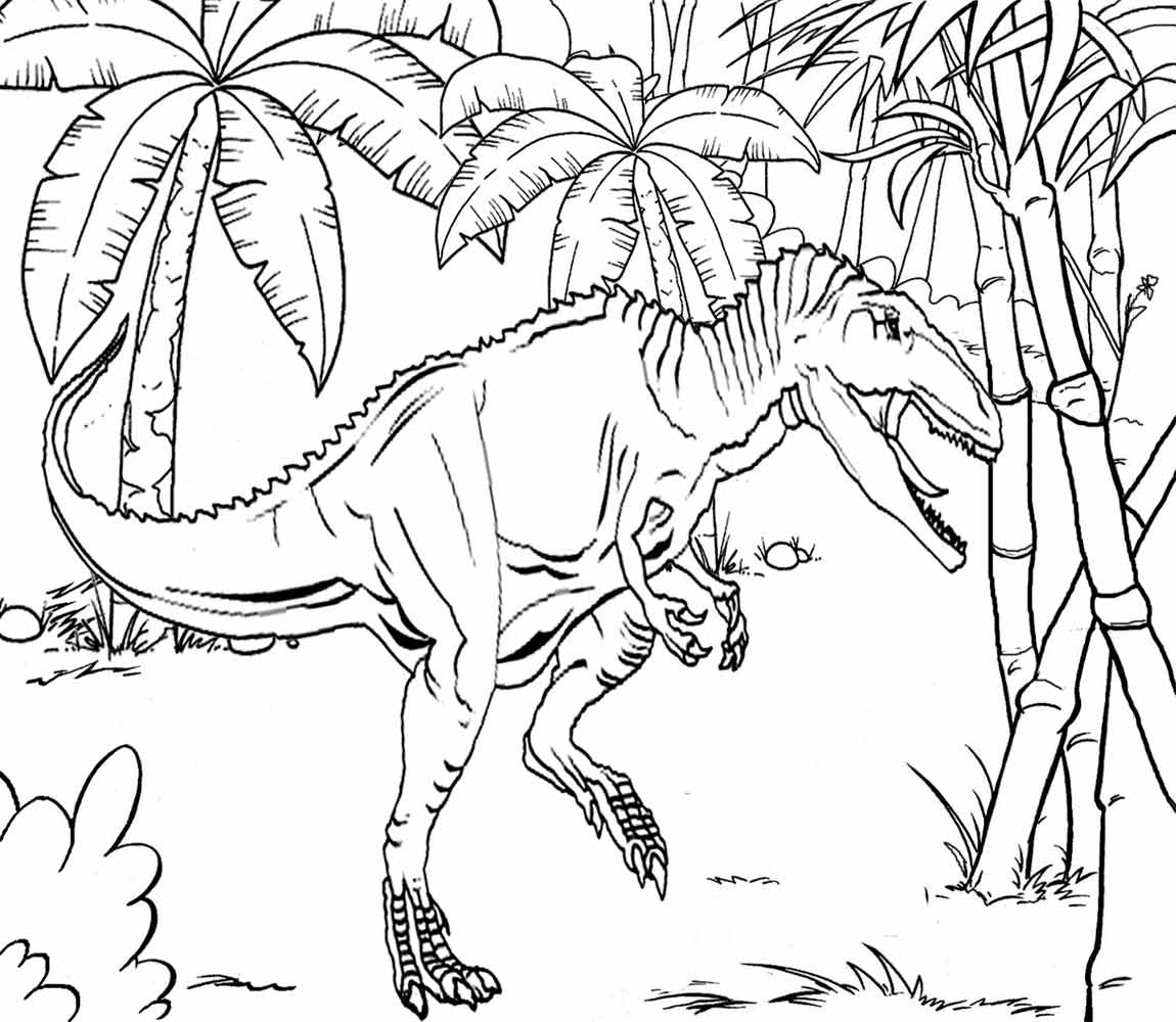 Wild early Jurassic planet tropical bamboo plant scenery monster dinosaur s life like coloring pages