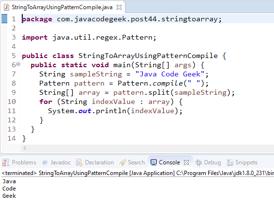How to Convert String to Array in Java Using Pattern Compile method
