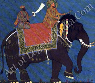 Muhammad Adil Shah and his minister Ikhlas Khan riding an elephant.