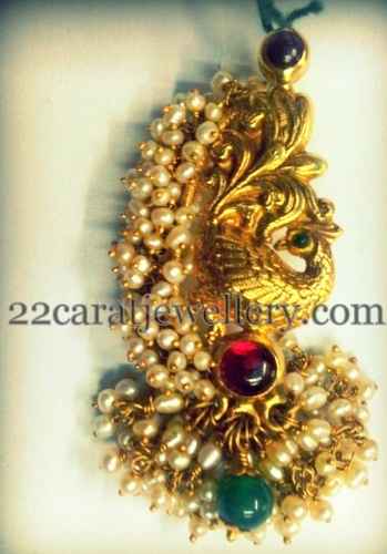 Peacock Antique Pendant with Pearls