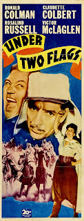 UNDER TWO FLAGS. Insert: 36 x 91 cms. Estados Unidos. BAJO DOS BANDERAS. Under Two Flags. 1936. Dirección: Frank Lloyd. Reparto: Ronald Colman, Claudette Colbert, Victor McLaglen, Rosalind Russell, Gregory Ratoff, Nigel Bruce, C. Henry Gordon, Herbert Mundin, John Carradine, Lumsden Hare.