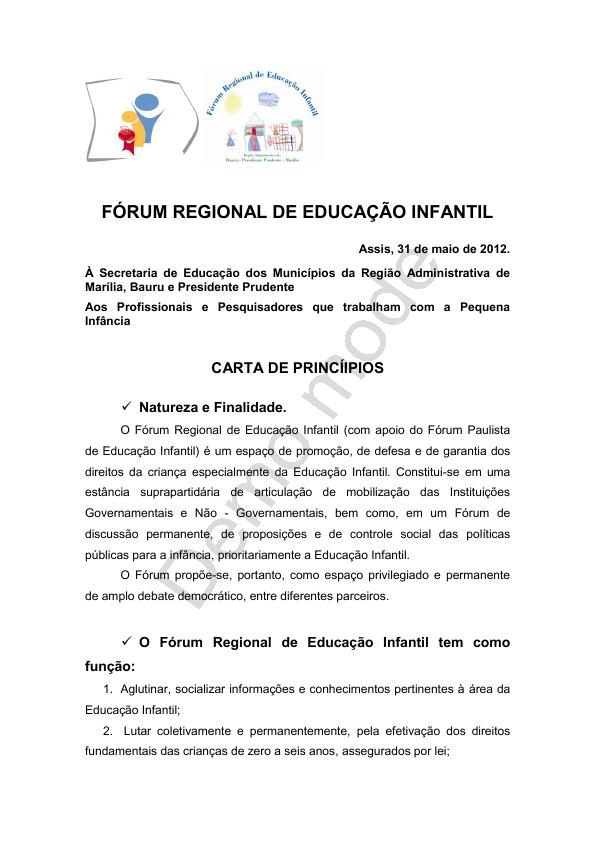 Fórum Regional Paulista de Educação Infantil