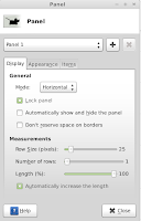 Panel display tab in panel properties in linux mint 13 xfce