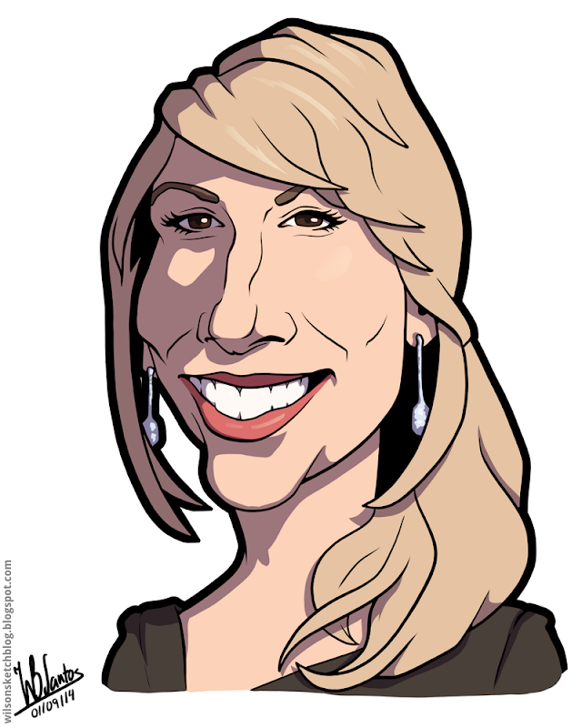 Cartoon caricature of Lori Greiner.