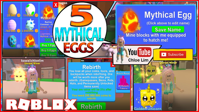 Chloe Tuber Roblox Mining Simulator Gameplay 5 Mythical Eggs Giveaway To Win See Desc - roblox mining simulator secrets bread update confirmed
