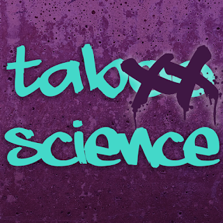 Graphic with deep blue background and Taboo Science in a lighter blue with a X over the o's in Taboo..