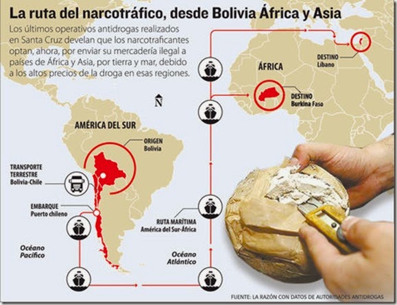 Precios altos de la droga en África y Asia atraen a narcos bolivianos