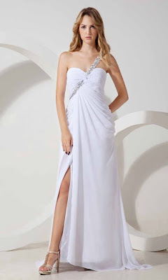 white color slit prom dress with sequin one shoulder 