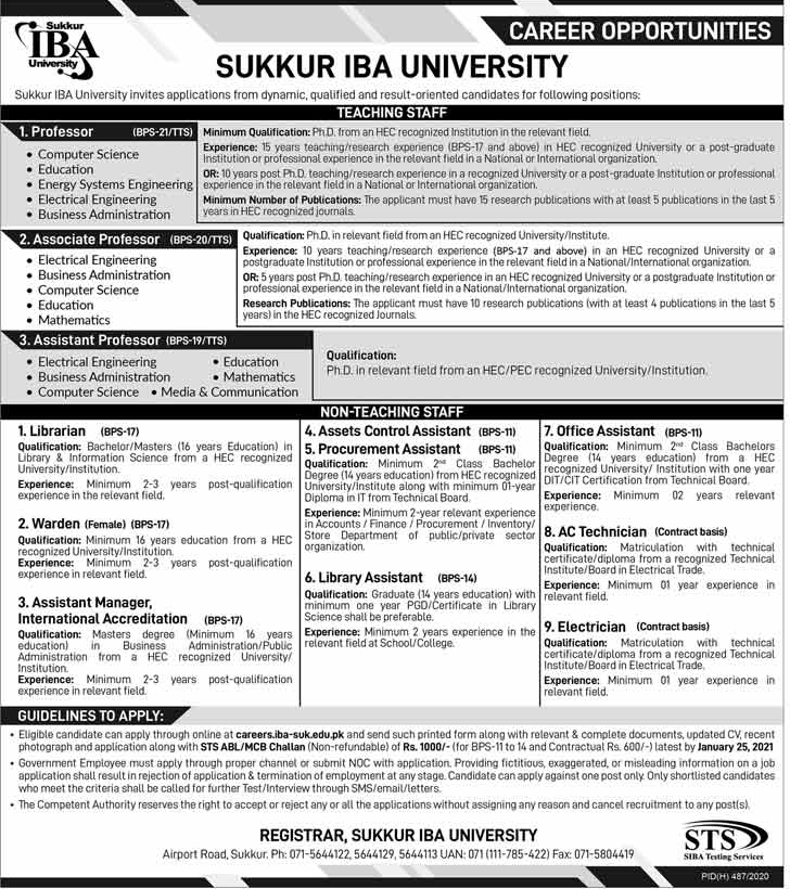 Sukkur IBA University Jobs in Pakistan 2020-21 Newspaper Advertisement