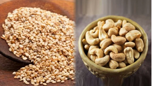 Alt: = "photo showing sesame and cashew seeds"