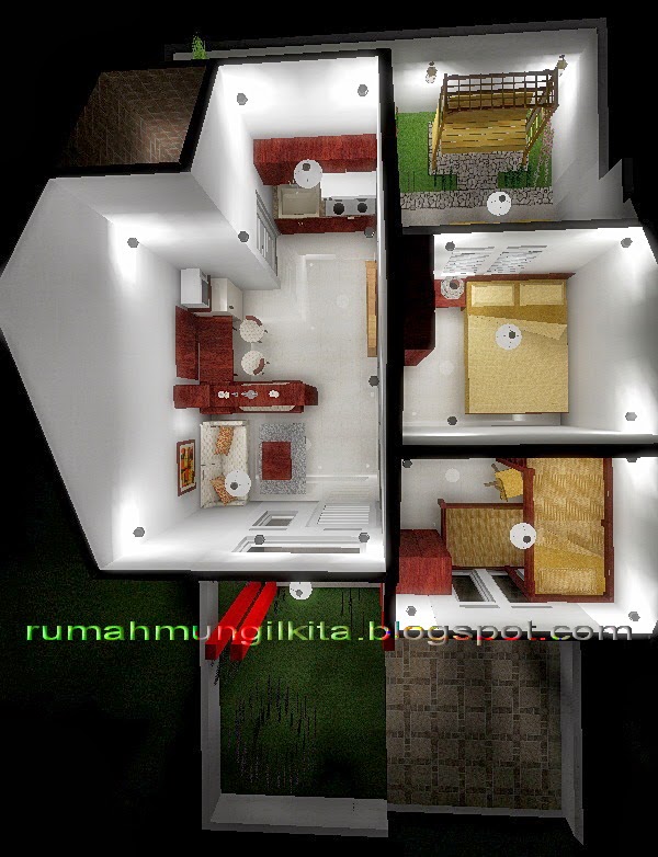 Desain Rumah Tipe 30 Tanah 72 (1 Lantai, 2 Kamar Tidur, 1 Kamar Mandi 