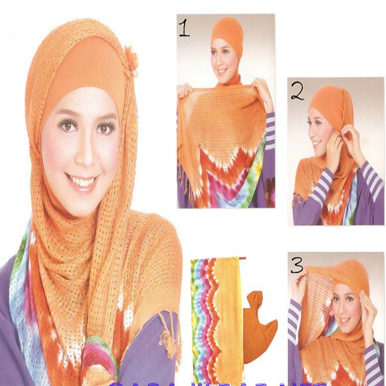 Tutorial dan gambar cara memakai jilbab hijab modern gaul model pelangi