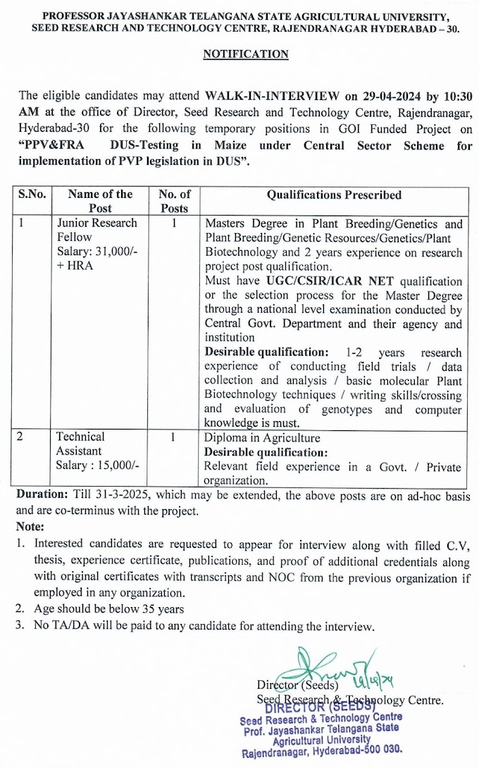 PJTSAU Hyderabad Plant Molecular Biology Project Walk INs