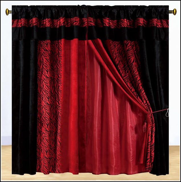 zebra print black and red curtains with valances