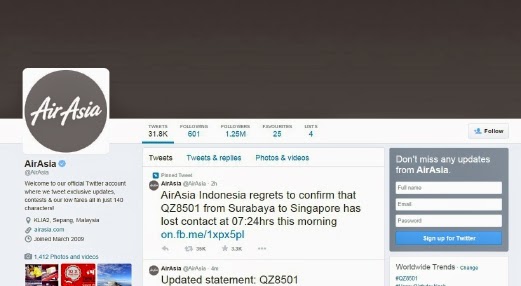 #QZ8501: AirAsia sahkan pesawat hilang