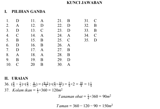 Kunci Jawaban Soal Uas Pas Matematika Kls 7 Smp Semester 1