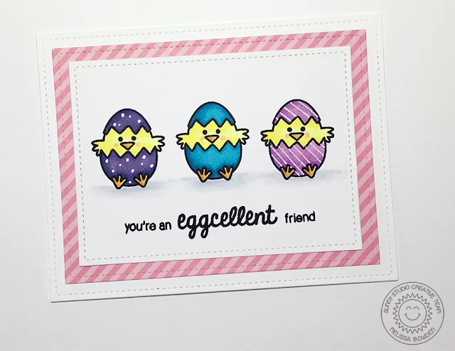 Sunny Studio You're An Eggcellent Friend Baby Chick Easter card by Melissa Bowden (using A Good Egg Stamps)