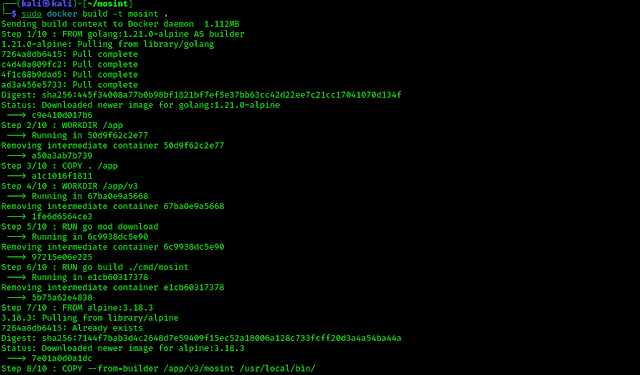 mosint installation via docker on kali linux