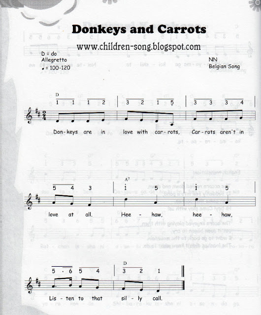 Donkeys Love Carrots Song with Notes and Chords